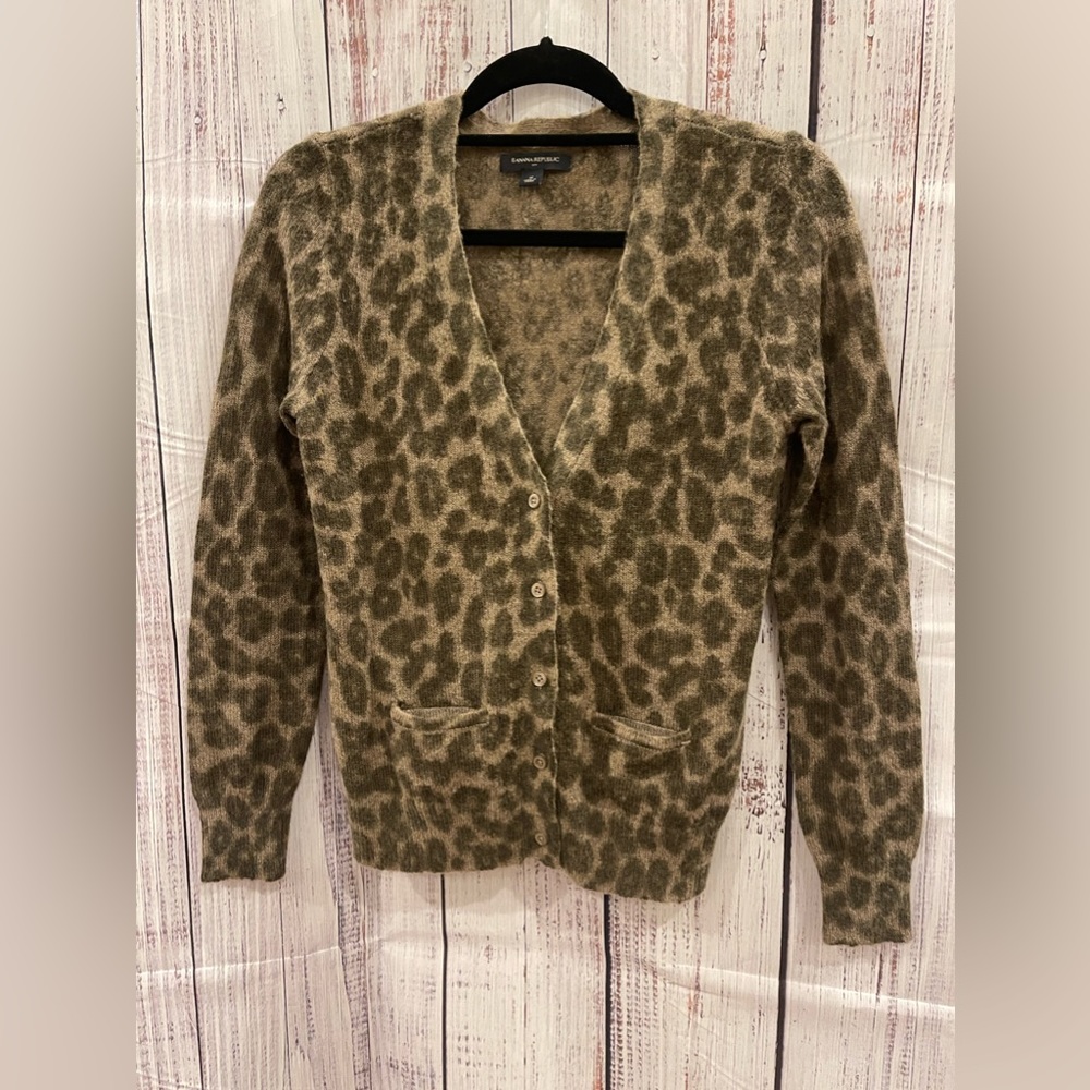 Banana Republic Animal Print Wool Blend Cardigan